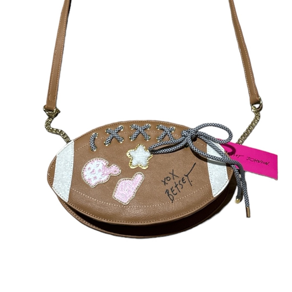 Betsey Johnson Brown "XOFAN" FOOTBALL Kitsch Crossbody Bag Purse NWT/NEW